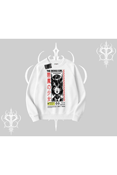 Tarzsokak سويت شيرت بيسكيلت أنيمي ديفلز جيرل على الطراز الياباني مطبوع