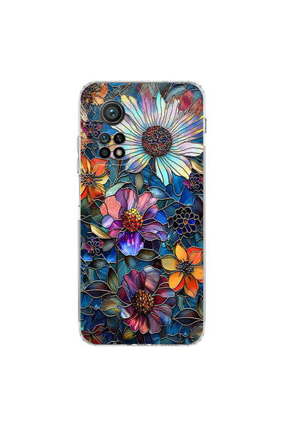 PrintiFy Xiaomi Mi 10 T Pro ile Uyumlu Vitray Mücevher Flora Tasarımlı Şeffaf...