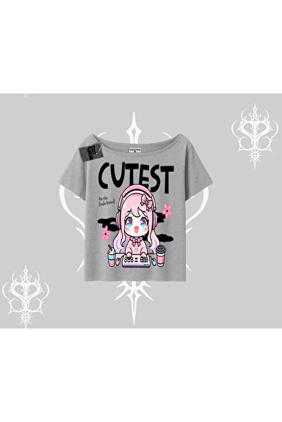 Tarzsokak Tricou cu gâtul barcă, cu imprimeu Cute Anime Gamer Girl