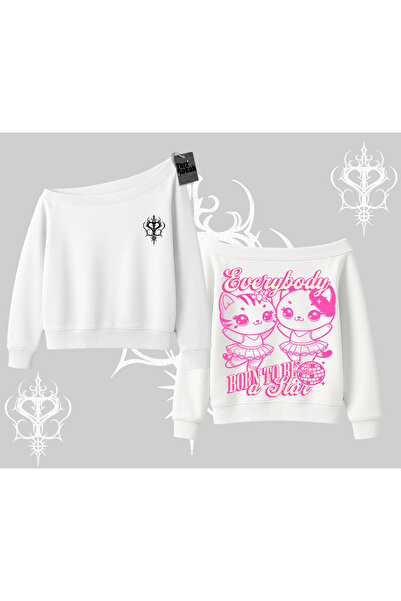 Tarzsokak Hanorac cu guler bărcuță, cu imprimeu drăguț cu pisică și textul „B...