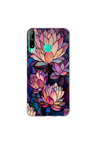PrintiFy Huawei P40 Lite E ile Uyumlu Vitray Sessiz Lotus Tasarımlı Şeffaf Si...