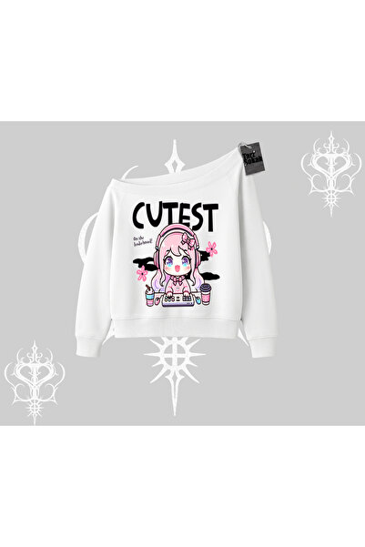 Tarzsokak Hanorac cu gâtul tip barcă, cu imprimeu drăguț Anime Gamer Girl