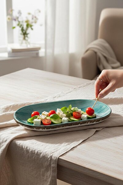 ALBETTO 6 lı Seramik Kayık Tabak, Çerezlik, Kahvaltılık Yeşil 19cm