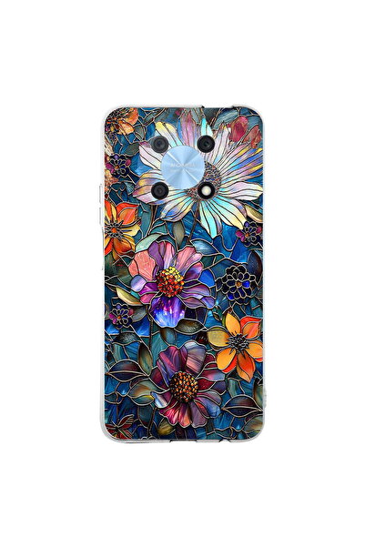 PrintiFy Huawei Nova Y90 ile Uyumlu Vitray Mücevher Flora Tasarımlı Şeffaf Si...