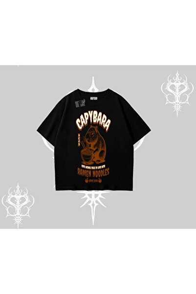 Tarzsokak Tricou supradimensionat cu ilustrație: Capibara drăguță bucurându-s...