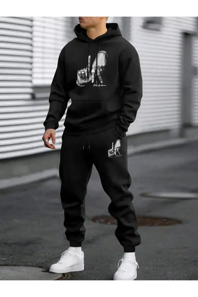 AEMİ Pantaloni de sport unisex cu imprimeu cu glugă Swea tricou și Jogger - set