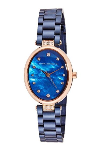 French Connection Women's Analog Watch with Pink Gold Dial and Blue Stainless...