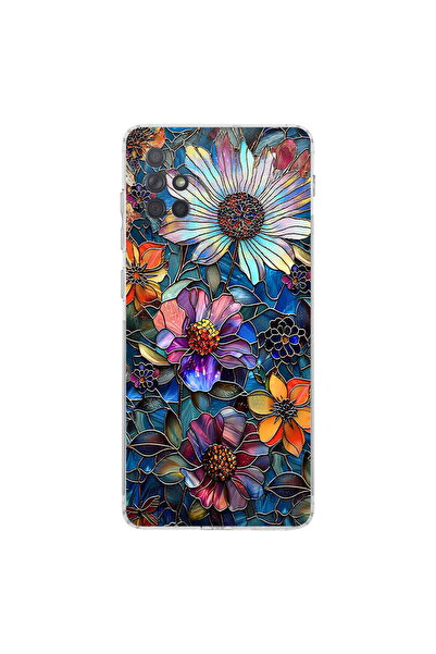 PrintiFy Samsung Galaxy A71 ile Uyumlu Vitray Mücevher Flora Tasarımlı Şeffaf...