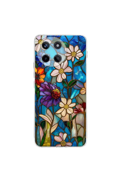 PrintiFy Realme 11 ile Uyumlu Vitray Mavi Bahar Tasarımlı Şeffaf Silikon Kılıf
