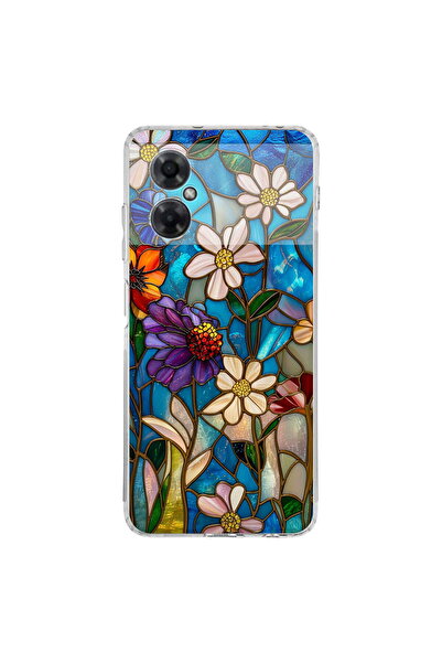 PrintiFy Redmi Note 11R ile Uyumlu Vitray Mavi Bahar Tasarımlı Şeffaf Silikon...