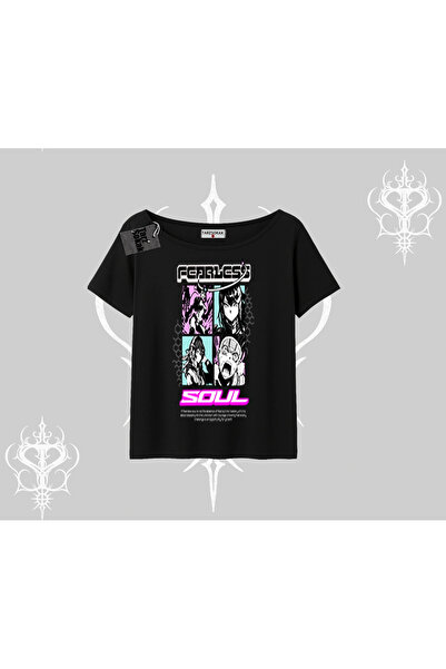 Tarzsokak Tricou cu gâtul barcă, imprimat cu colaj anime Fearless Soul