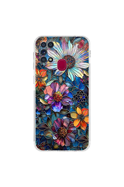 PrintiFy Samsung Galaxy M31 ile Uyumlu Vitray Mücevher Flora Tasarımlı Şeffaf...