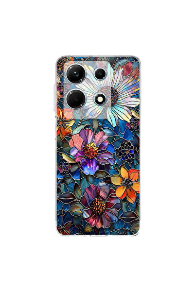 PrintiFy Infinix Note 30 ile Uyumlu Vitray Mücevher Flora Tasarımlı Şeffaf Si...
