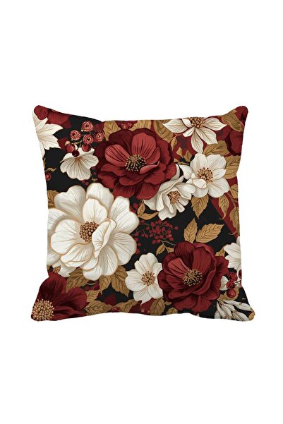 Queen Jera Christmas Themed Red Floral Patterned Single Throw Pillow Cover - Stylish and Warm Home Decor -