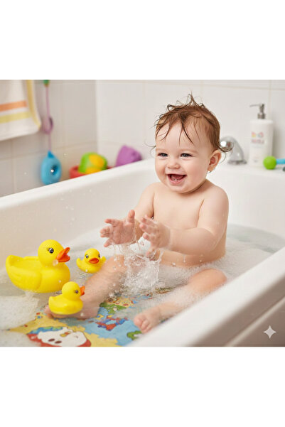 Lunitoys Ördek 4'lü Yavrulu Sesli Banyo Oyuncağı Seti Ördek Ailesi Duş Seti Bebekler İçin