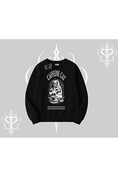 Tarzsokak Hanorac Biskilet cu imprimeu Pisică cu cafeină, tematică cafea