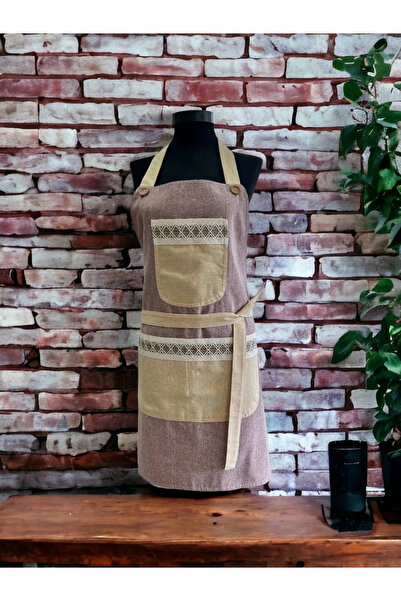 NDC HOME مريلة مطبخ ذات طبقة مزدوجة من الكتان ذات اللون الأحمر الداكن والجيب ...