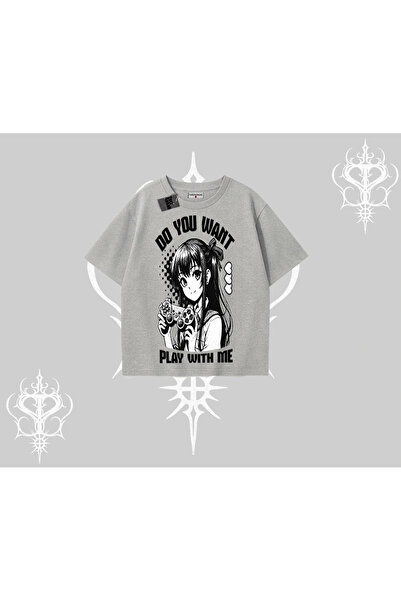 Tarzsokak قصة فضفاضة تي شيرت هل تريد أن تلعب بي أنمي كيز مطبوع