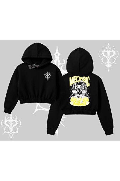 Tarzsokak Meowsic Purrfect mačka Back Štampano Hoodie Skraćeni kroj Dukserica