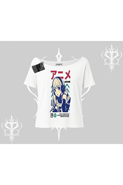 Tarzsokak Tricou cu gâtul barcă, cu model anime pentru fete, în stil japonez