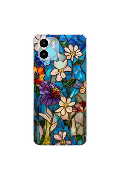 PrintiFy Redmi A1 Plus ile Uyumlu Vitray Mavi Bahar Tasarımlı Şeffaf Silikon ...