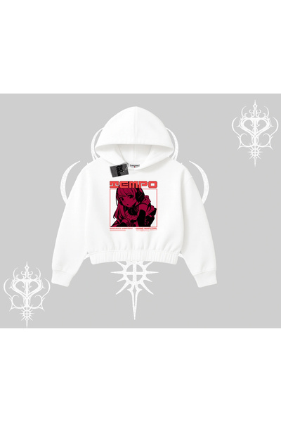 Tarzsokak سترة قصيرة بغطاء للرأس بنمط الرسوم المتحركة الأنيمي ويفو باللون الأحمر