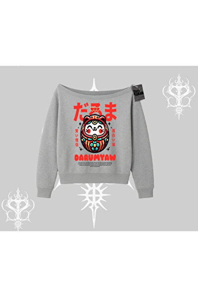 Tarzsokak Hanorac cu gâtul rotund Daruma Cat Anime imprimat