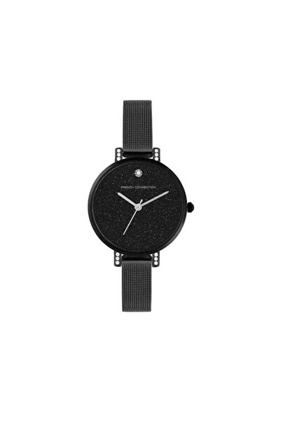 French Connection Analog Watch for Women with Black Dial and Black Metal Stra...