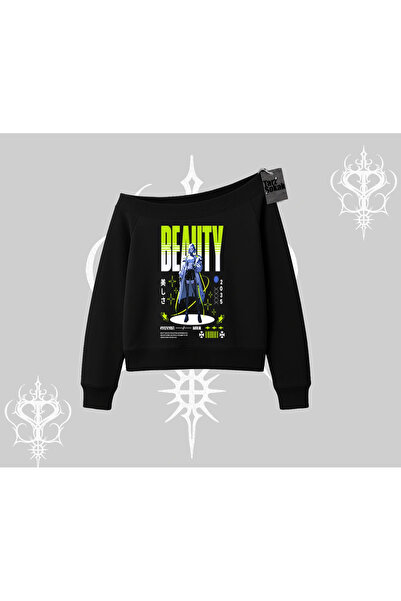 Tarzsokak Hanorac cu gâtul tip barcă, imprimeu grafic cu detalii neon Anime U...