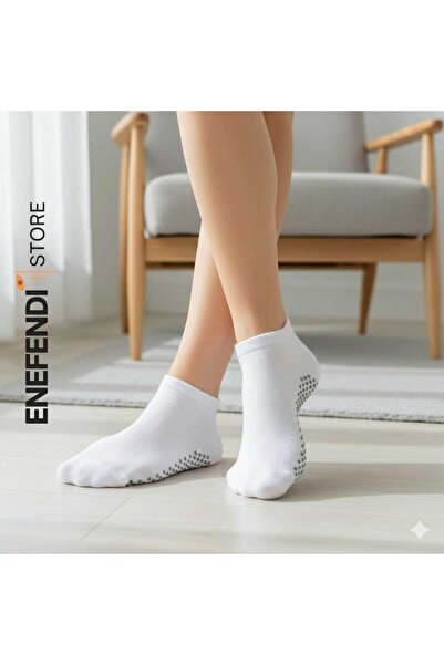 NF ND ENEFENDİ Non-Slip Unisex Yoga, Pilates, Tawaf Socks |   Sports Booties Socks | White 36-40