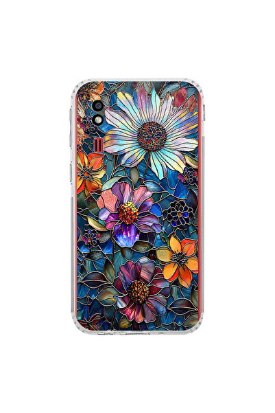 PrintiFy Samsung Galaxy A2 Core ile Uyumlu Vitray Mücevher Flora Tasarımlı Şe...