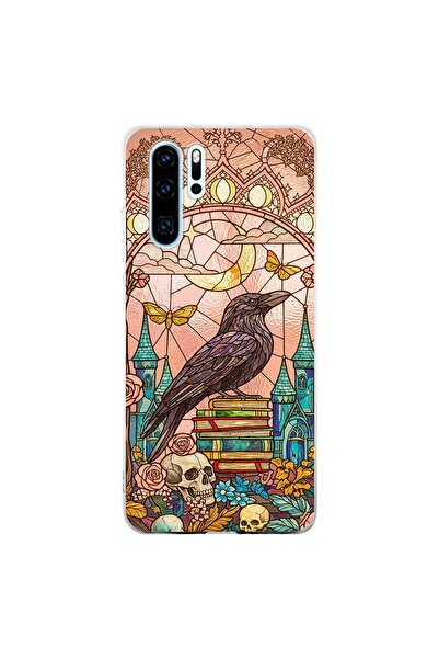 PrintiFy Huawei P30 Pro ile Uyumlu Vitray Bilge Kuzgun Tasarımlı Şeffaf Silik...