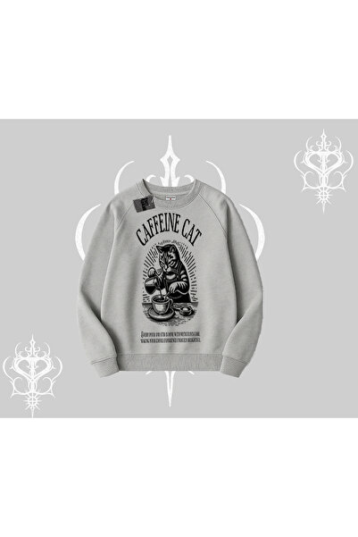 Tarzsokak Hanorac Biskilet cu imprimeu Pisică cu cafeină, tematică cafea