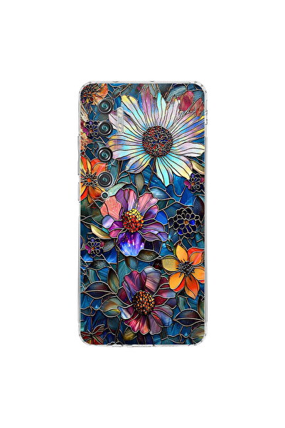 PrintiFy Xiaomi Mi Note 10 Pro ile Uyumlu Vitray Mücevher Flora Tasarımlı Şef...