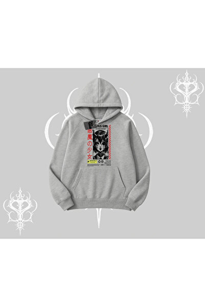 Tarzsokak سويت شيرت بقلنسوة أنيمي ديفلز جيرل على الطراز الياباني مطبوع