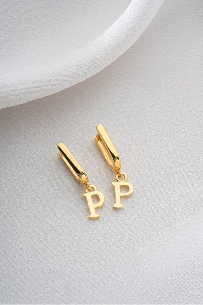 Two Arts Kadın 925 Ayar Gümüş Küpe Harf Sallantılı Küpe | 14 Ayar Altın Kaplama