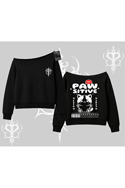 Tarzsokak Суитшърт с отпечатан мотив на котка на гърба и лодка на врата