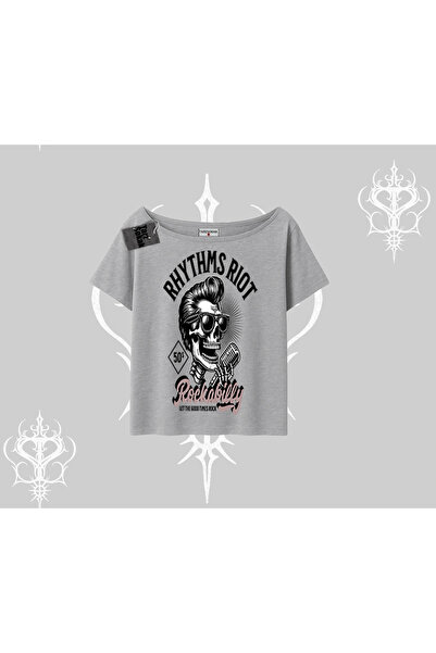 Tarzsokak Tricou cu decolteu barcă Rhythms Riot Vintage Rockabilly Skull Este...