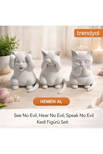 YSR HOME 3’lü Kedi Biblo Seti – Görmedim Duymadım Bilmiyorum | Dekoratif Masa...