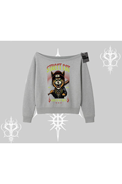 Tarzsokak Φούτερ με στάμπα Street Cat και λαιμόκοψη καγιάκ