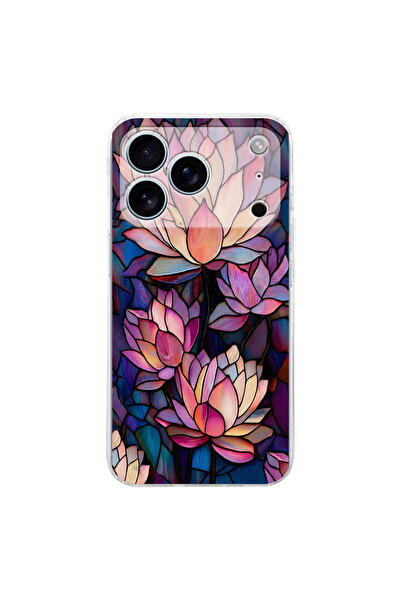 PrintiFy iPhone 17 Pro Max ile Uyumlu Vitray Sessiz Lotus Tasarımlı Şeffaf Si...