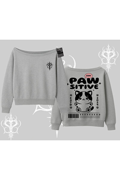 Tarzsokak Суитшърт с отпечатан мотив на котка на гърба и лодка на врата