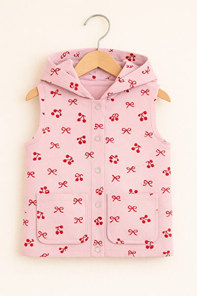 PUFFYBOO Özel Koleksiyon | Pembe Kiraz & Fiyonk Desenli Kapüşonlu Kız Bebek Ç...