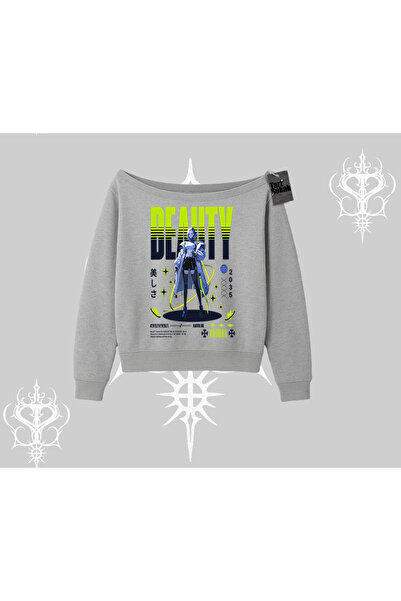 Tarzsokak Hanorac cu gâtul tip barcă, imprimeu grafic cu detalii neon Anime U...