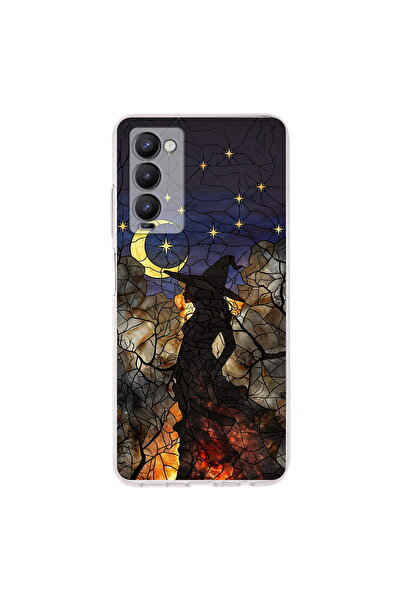 PrintiFy Tecno Camon 18 ile Uyumlu Vitray Cadı Saati Tasarımlı Şeffaf Silikon...