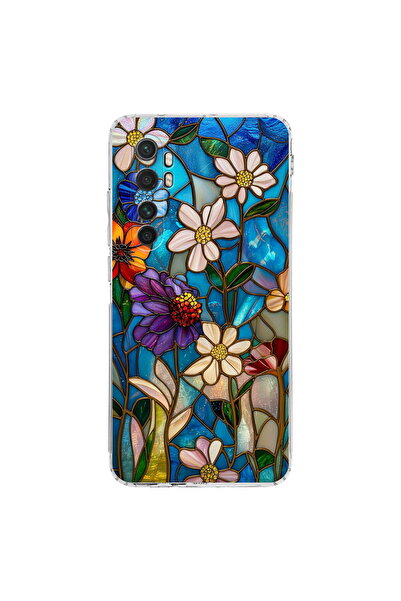 PrintiFy Xiaomi Mi Note 10 Lite ile Uyumlu Vitray Mavi Bahar Tasarımlı Şeffaf...