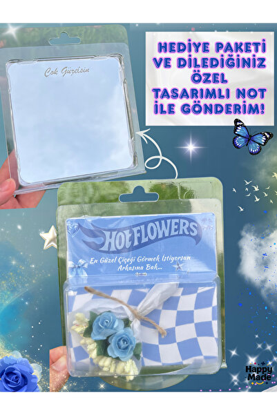 Happy Made Hot Flowers Aynalı Mini Buket Mavi Koleksiyonluk Sevgiliye Anlamlı...