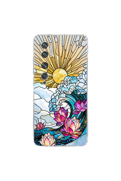 PrintiFy Xiaomi Mi Note 10 Pro ile Uyumlu Vitray Okyanus Sabahı Tasarımlı Şef...