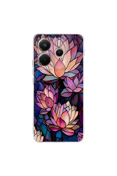 PrintiFy Redmi Note 14 5G ile Uyumlu Vitray Sessiz Lotus Tasarımlı Şeffaf Sil...