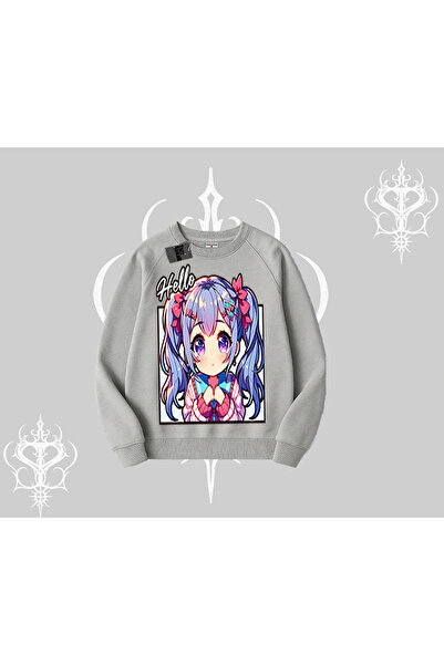 Tarzsokak Hanorac Biskilet cu imprimeu cu personaj drăguț Hello Anime Girl